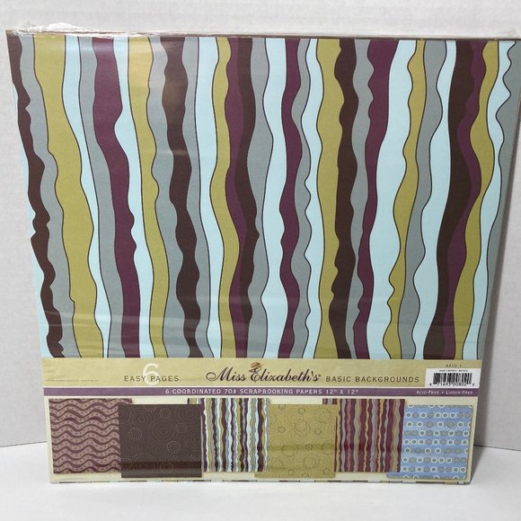 Scrapbook Paper 12 x 12 6 Pack Basic Backgrounds Miss Elizabeth's - Picture 1 of 8